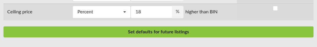 Screenshot: The save button labelled "Set defaults for future listings"