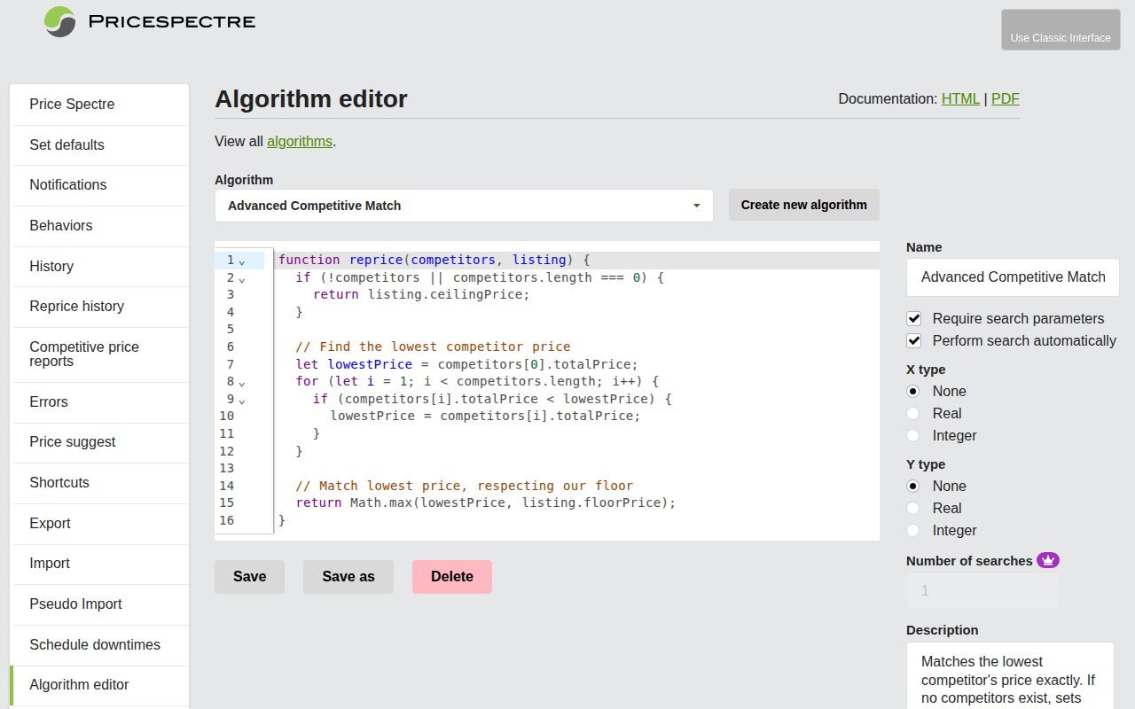 Algorithm Editor in the Tools menu