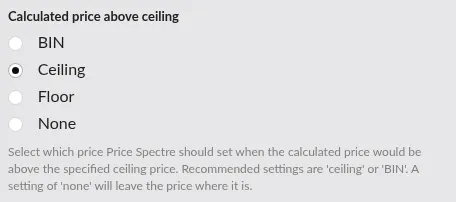 Screenshot: Calculated price above ceiling radio group with the four shared options