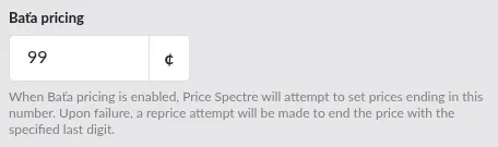 Screenshot: Baťa pricing cents settings on the Behaviors page