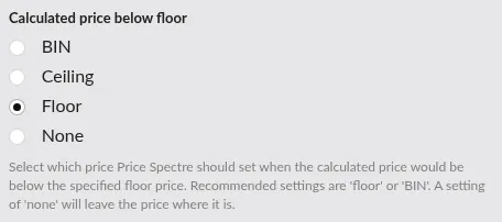 Screenshot: Calculated price below floor radio group with the four shared options
