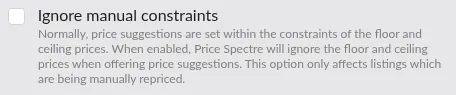 Screenshot: Ignore manual constraints checkbox in the Set price section