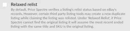 Screenshot: Relaxed relist checkbox in the Search section
