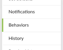 Screenshot: Tools side menu with the Behaviors entry highlighted