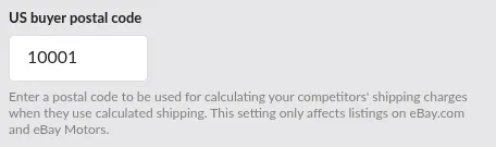 Screenshot: US buyer postal code input in the Shipping section