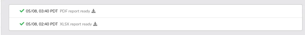 Screenshot: Download icon next to a ready PDF report in the report list