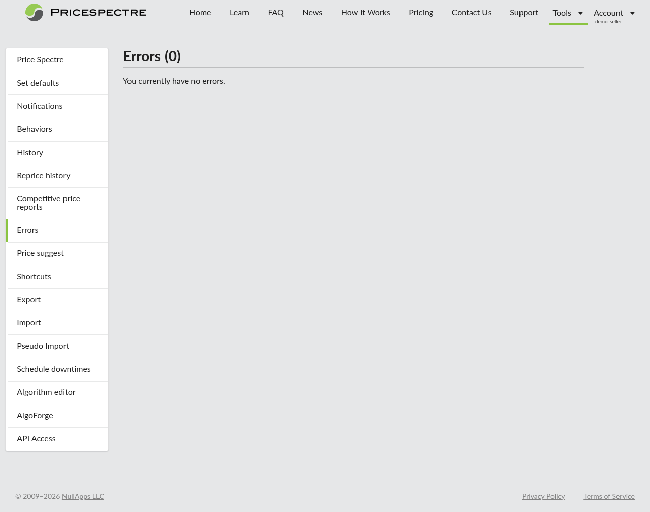 Screenshot: The Errors page empty state