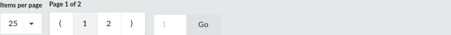 Screenshot: The pagination controls with the Items per page dropdown and Go jumper