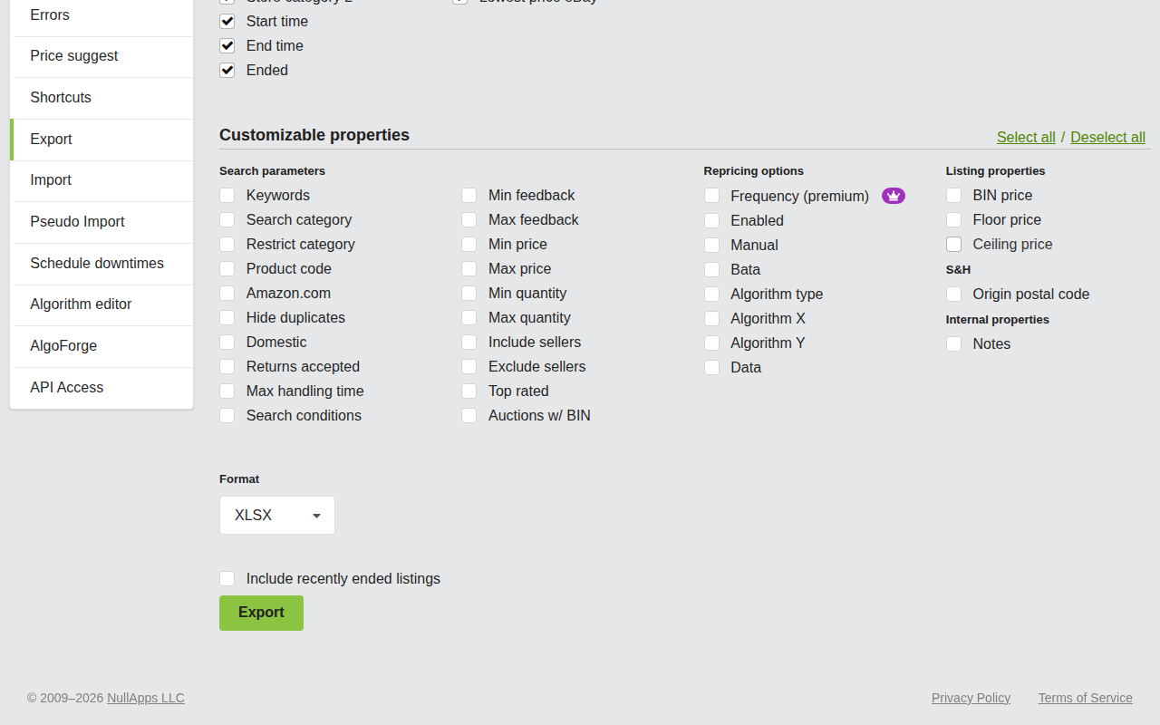 Screenshot: Export button and exporting state