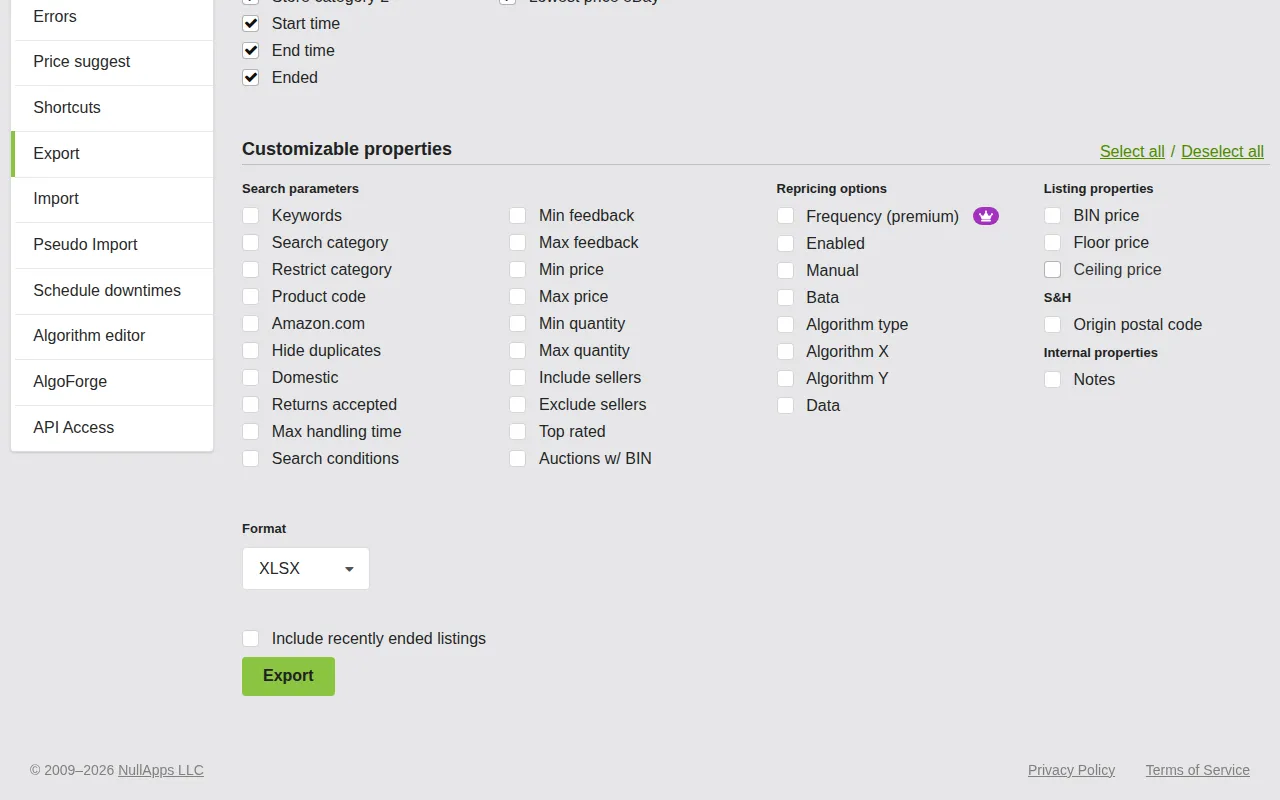 Screenshot: Export button and exporting state