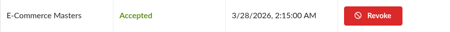 Screenshot: Revoke button on a row in the Pending and Active Authorizations table