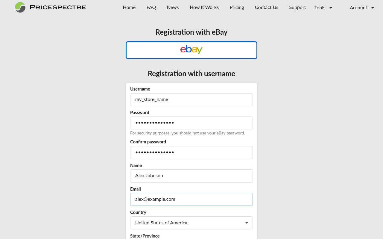 Screenshot: Email registration form used to create a soon-to-be manager account