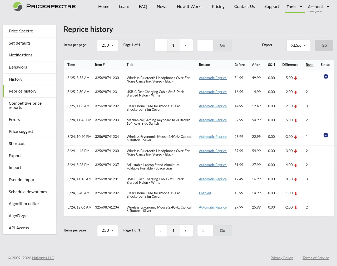 Reprice History