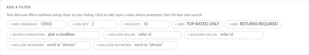 Screenshot: Add a filter row with available filter chips