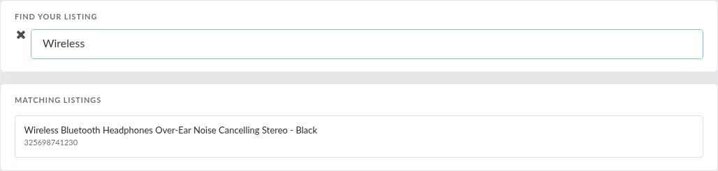 Screenshot: Listing picker with title-search results