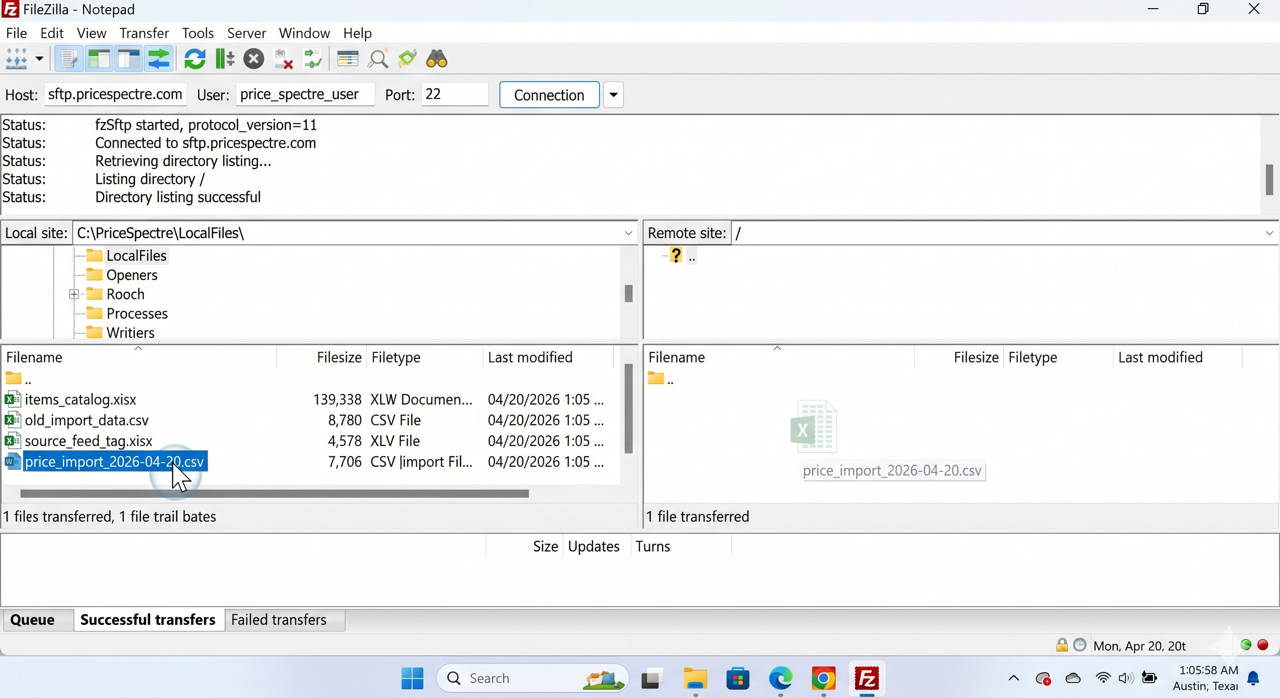 Screenshot: File dropped in the root directory of the SFTP session