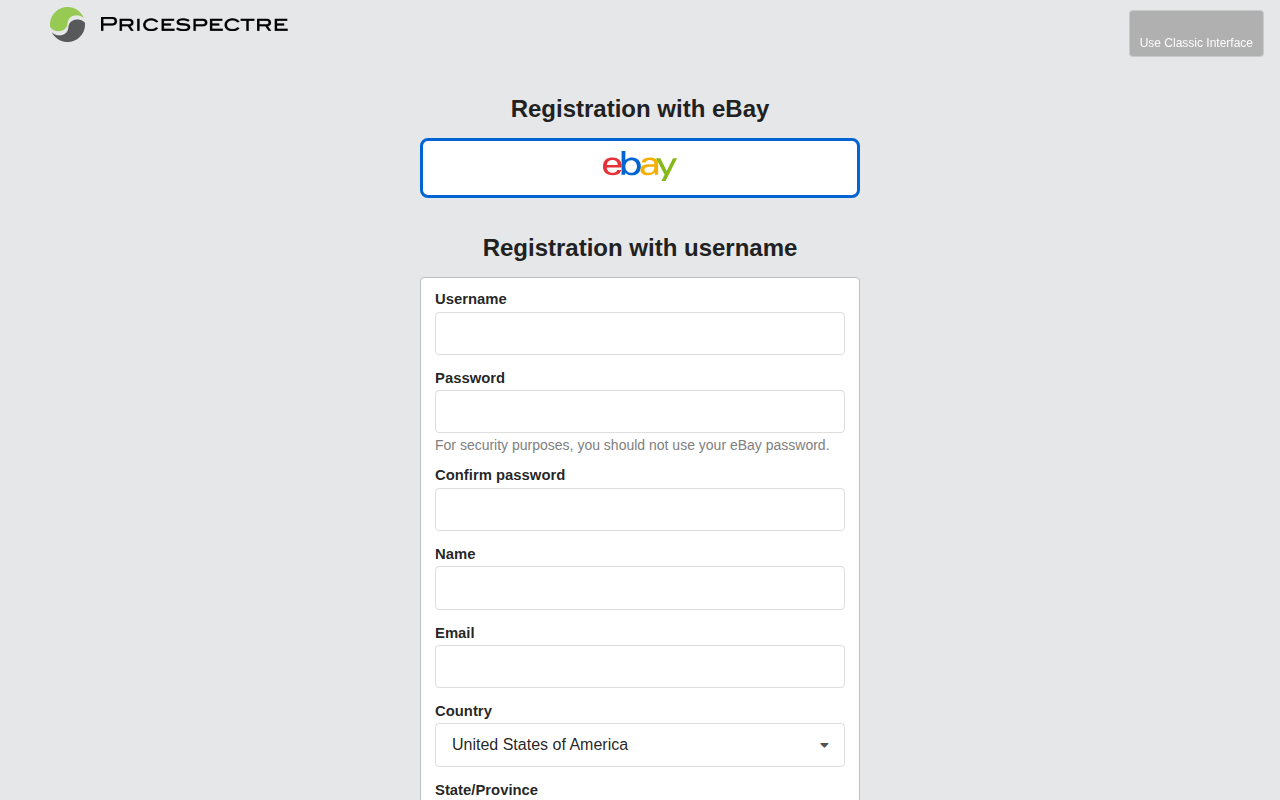 Screenshot: eBay registration button on the signup page
