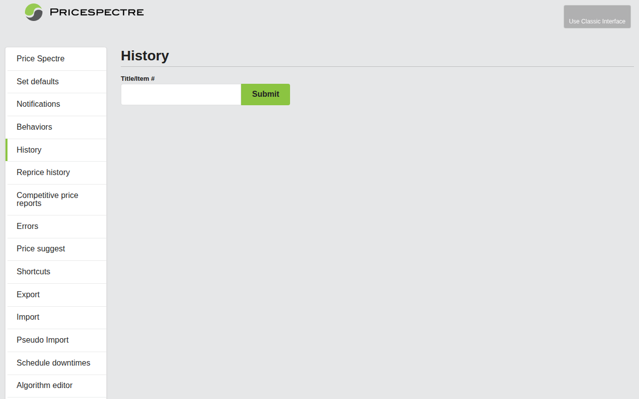 Screenshot: History price timeline chart
